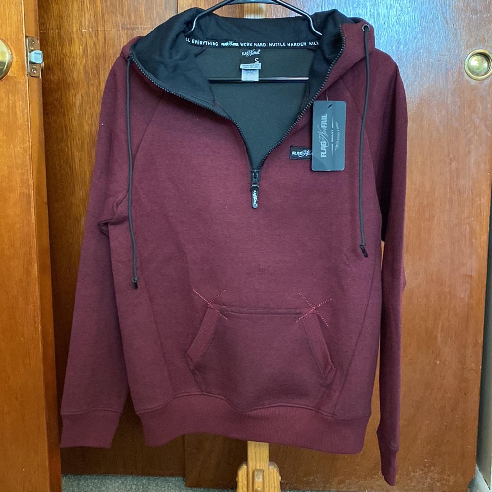 Flag Nor Fail maroon half zip. NWT. Size small.